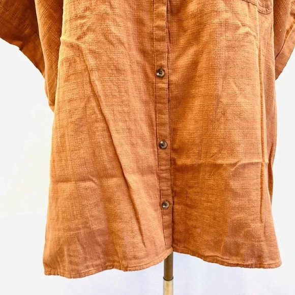 NWT SONOMA Women Short Sleeve Pullover Button Down Cotton Brown Shirt Size 4X - Picture 3 of 12